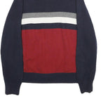 TOMMY HILFIGER Mens Navy Blue Red Grey Wool Blend Patterned Jumper Zip Neck L