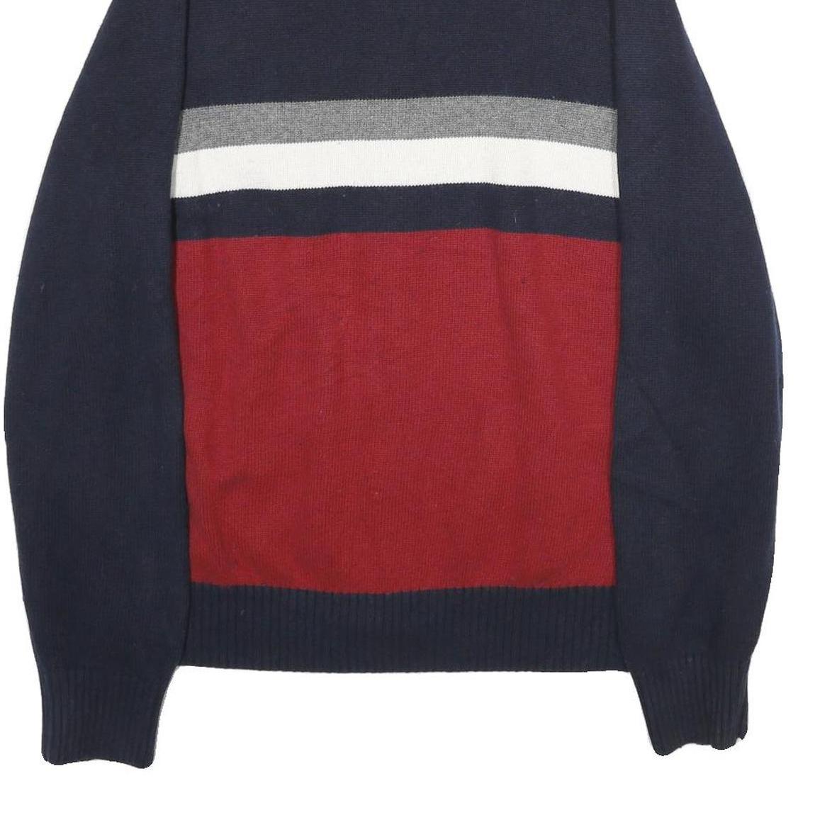 TOMMY HILFIGER Mens Navy Blue Red Grey Wool Blend Patterned Jumper Zip Neck L