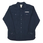 LL BEAN Mens Blue & Navy Cianbro Work Shirt L Cotton Blend Button Collar