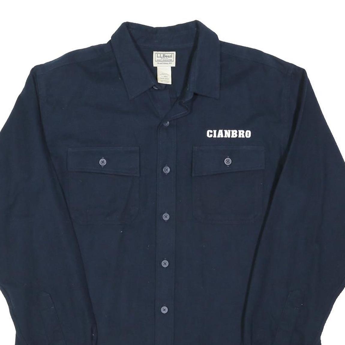 LL BEAN Mens Blue & Navy Cianbro Work Shirt L Cotton Blend Button Collar