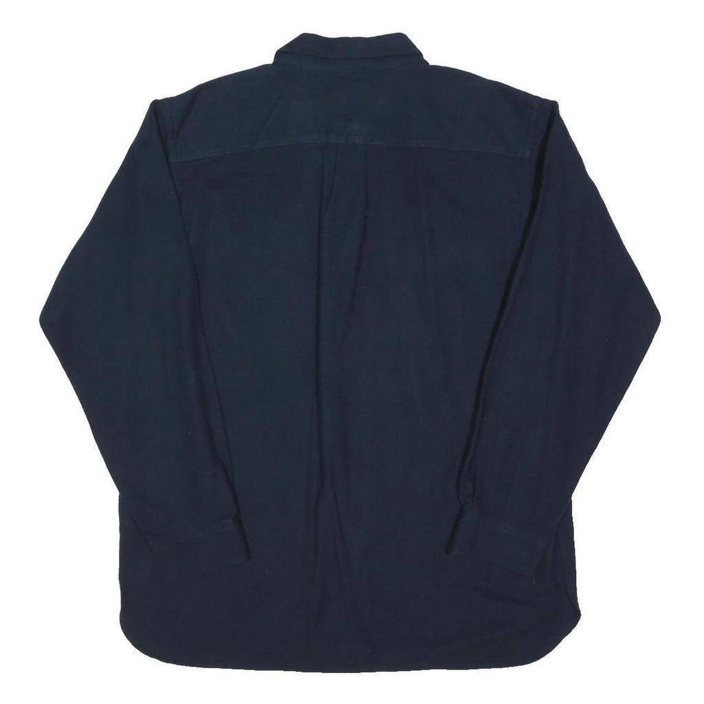 LL BEAN Mens Blue & Navy Cianbro Work Shirt L Cotton Blend Button Collar