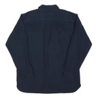 LL BEAN Mens Blue & Navy Cianbro Work Shirt L Cotton Blend Button Collar