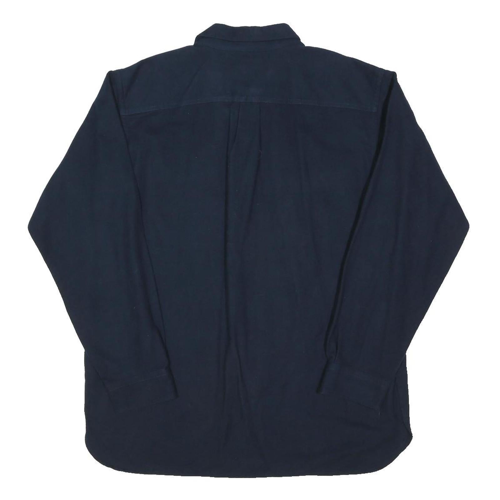 LL BEAN Mens Blue & Navy Cianbro Work Shirt L Cotton Blend Button Collar