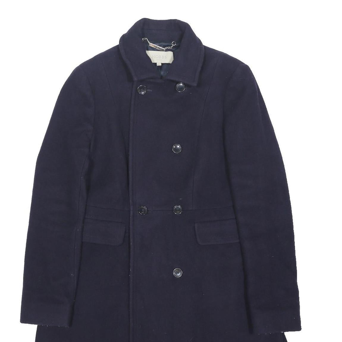HOBBS LONDON Womens Navy Blue Wool Blend Button Jacket UK 10 Classic Tailored