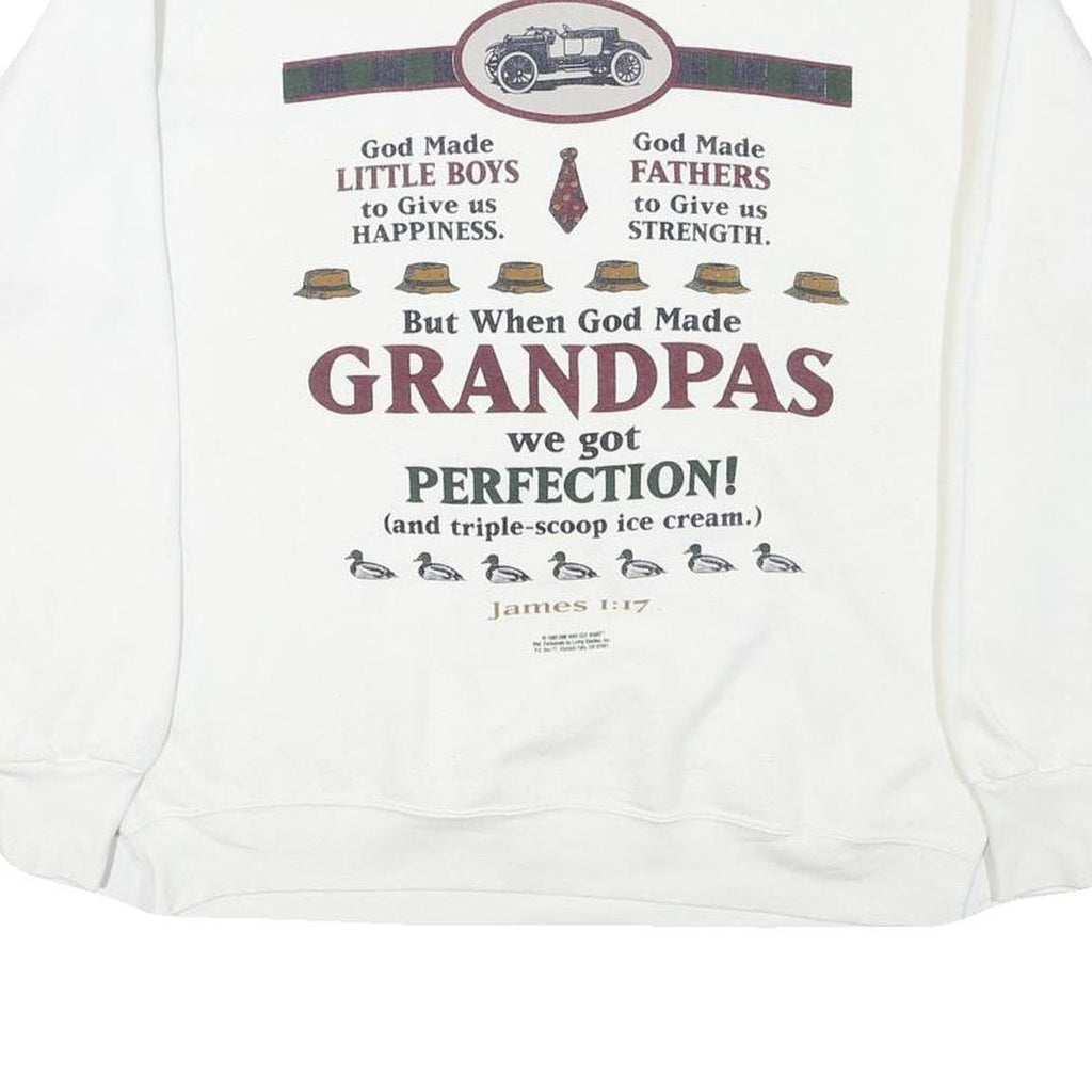 DELTA Mens White Grandpa Print Crew Neck L Cotton Blend Comfortable Sweatshirt