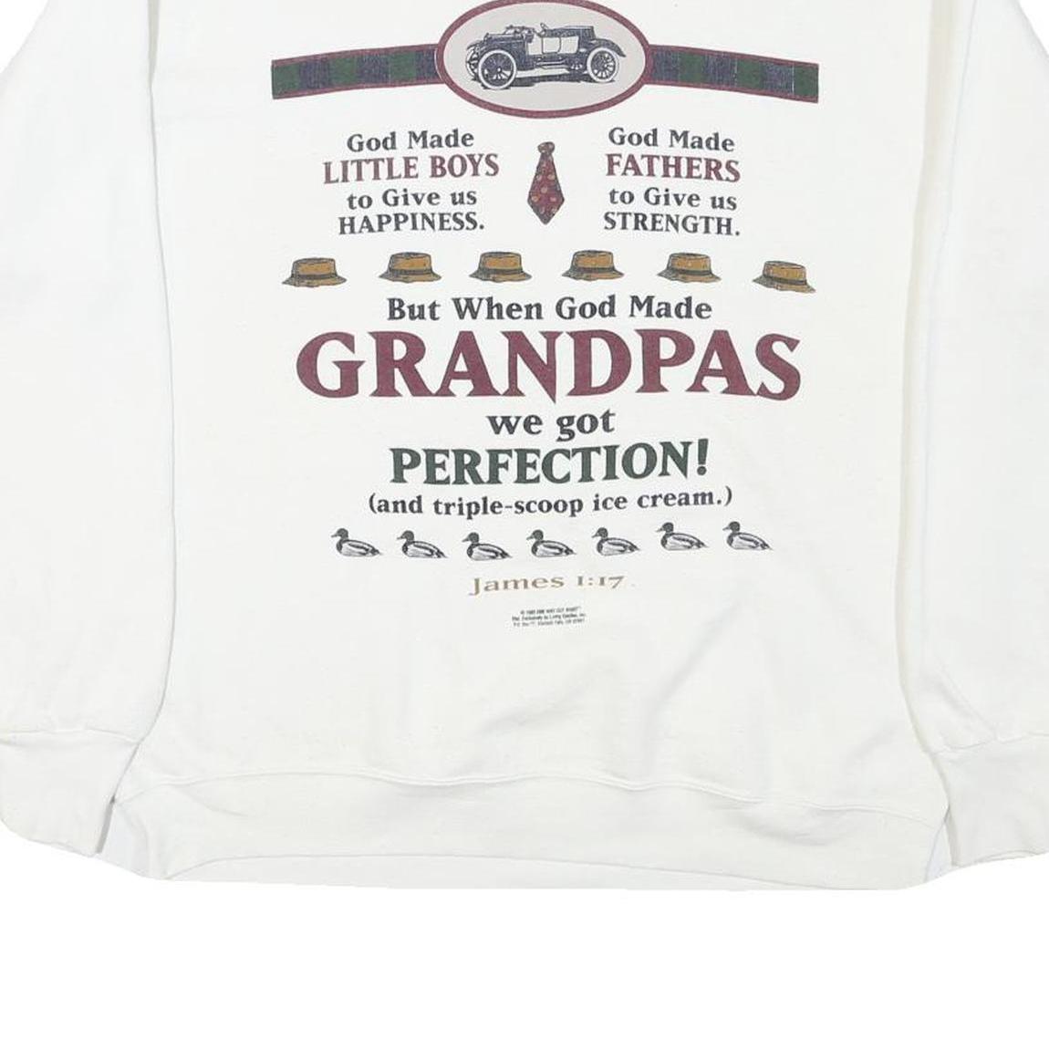 DELTA Mens White Grandpa Print Crew Neck L Cotton Blend Comfortable Sweatshirt
