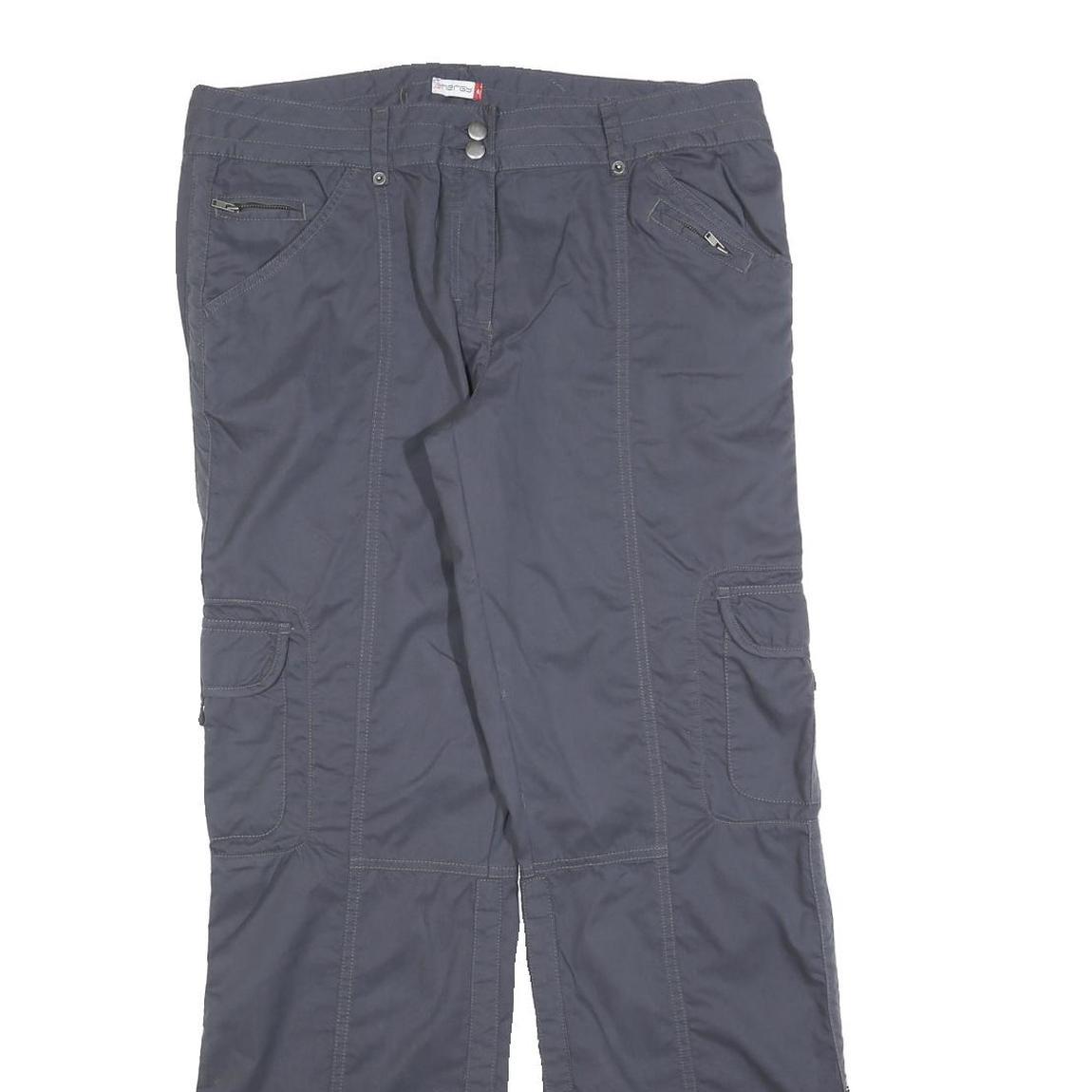 ENERGY Womens Relaxed Navy Blue Cargo Trousers W34 L32 Zip Pockets Casual