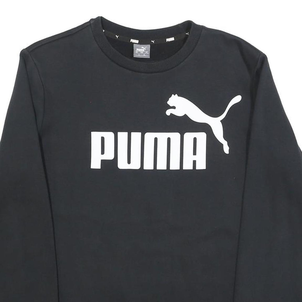 PUMA Boys Black Cotton Blend Crew Neck Sweatshirt 15-16Y Logo Print Casual