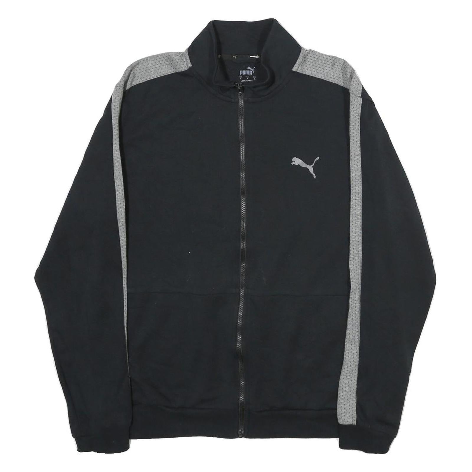 PUMA Mens Black & Grey Track Jacket L Cotton Stripe Side Zip Casual Sportswear