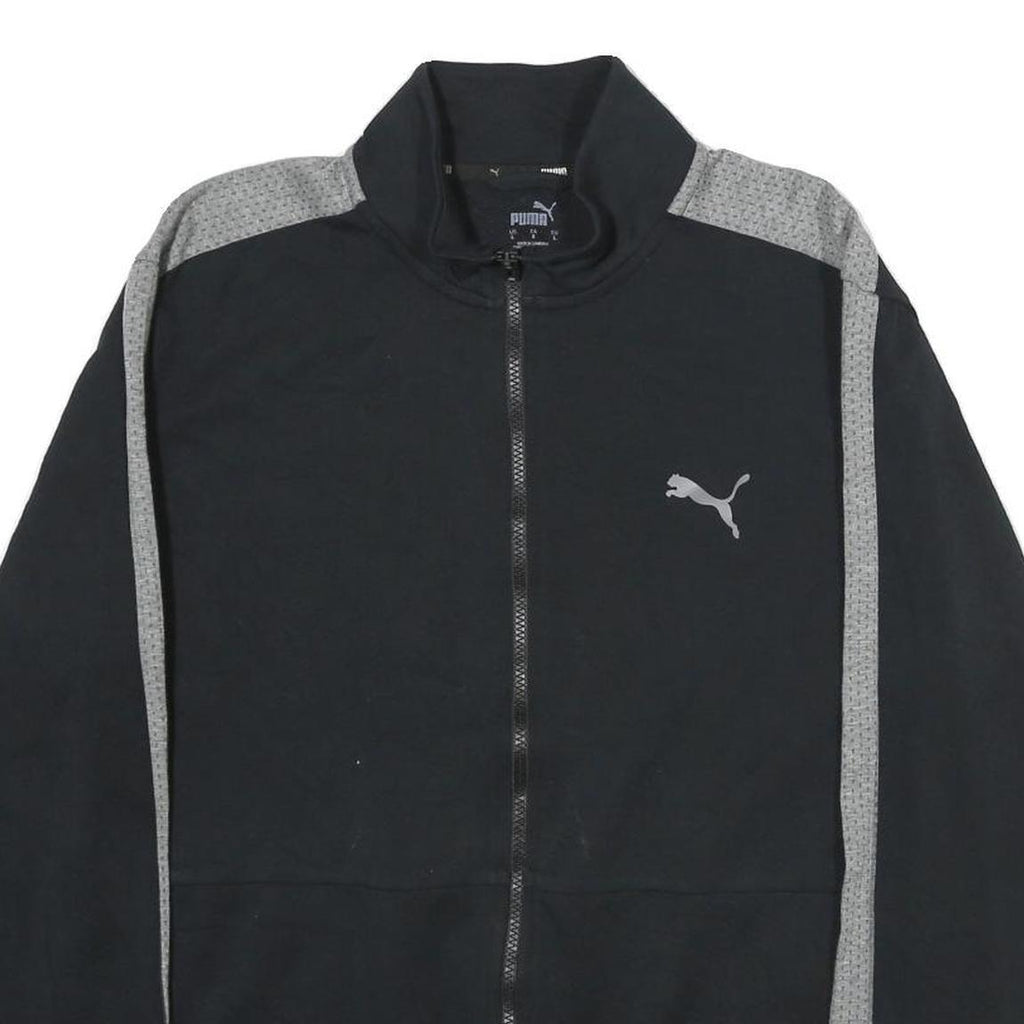 PUMA Mens Black & Grey Track Jacket L Cotton Stripe Side Zip Casual Sportswear