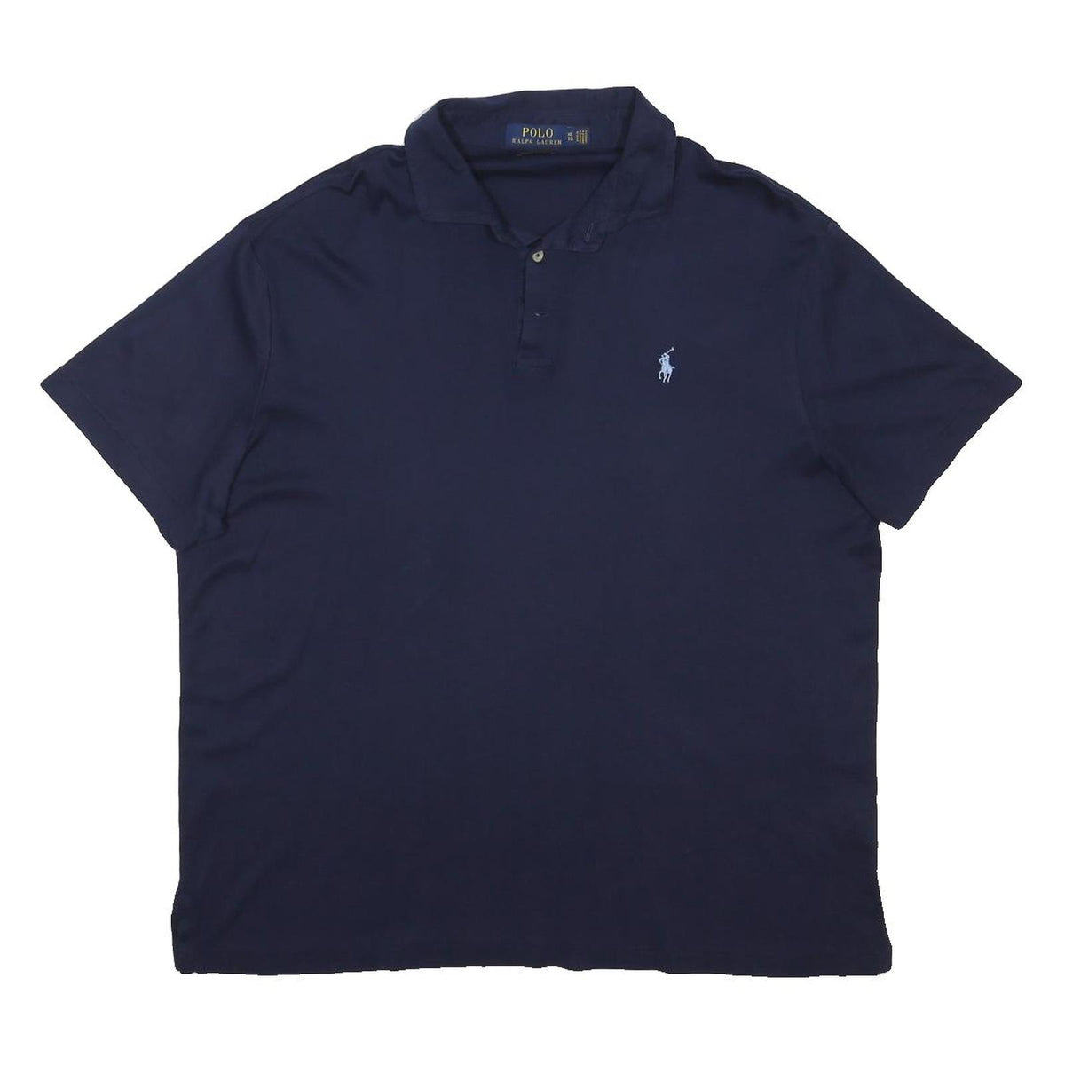 POLO RALPH LAUREN Mens Navy Blue Short Sleeve Plain XL Cotton Blend Polo Shirt