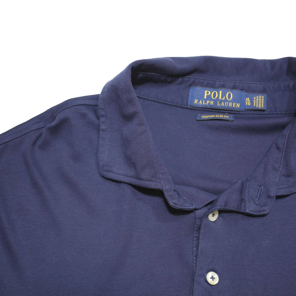 POLO RALPH LAUREN Mens Navy Blue Short Sleeve Plain XL Cotton Blend Polo Shirt