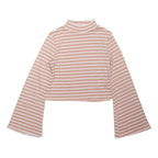 NOBODY'S CHILD Womens Pink Beige Striped Ribbed Top Long Sleeve High Neck UK 12