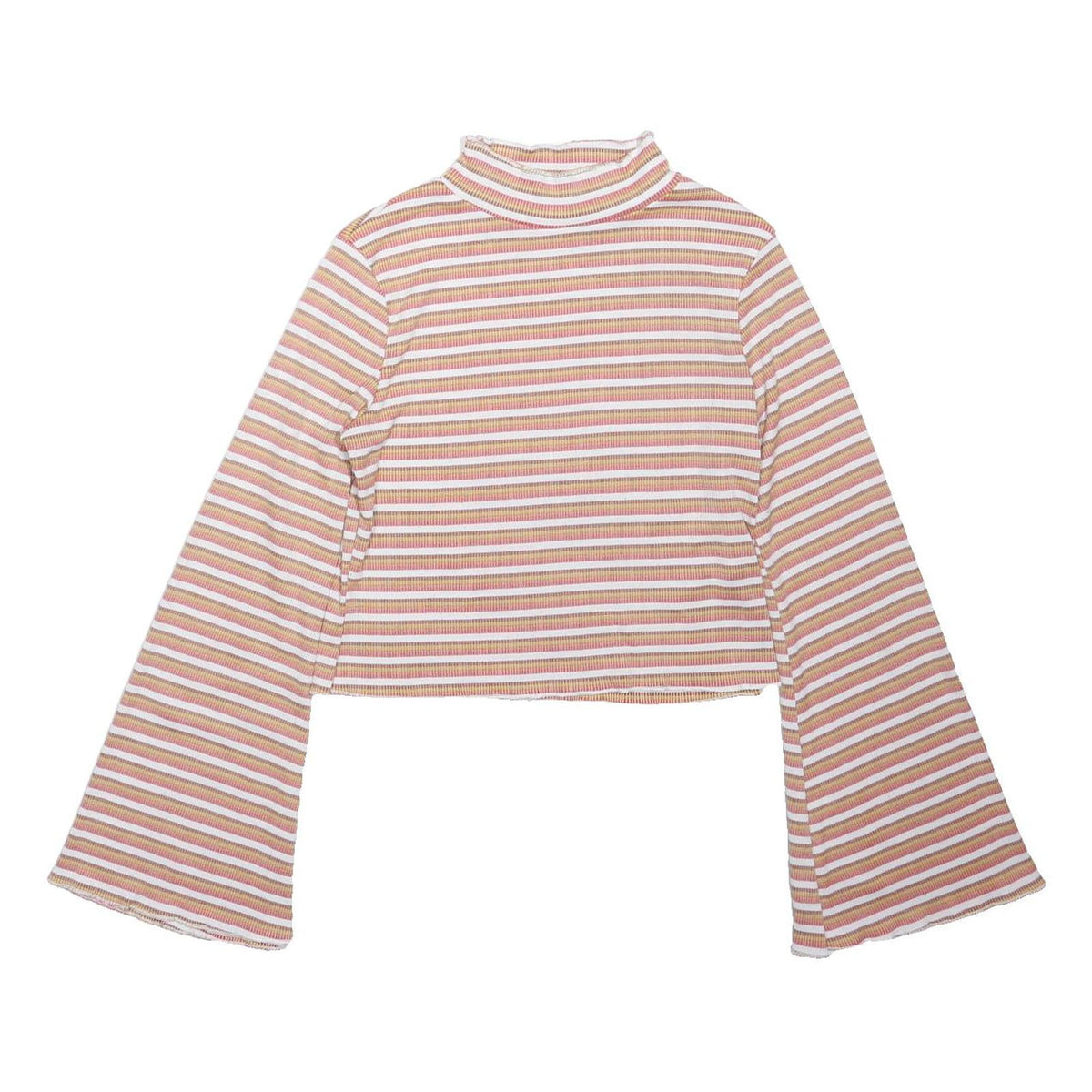 NOBODY'S CHILD Womens Pink Beige Striped Ribbed Top Long Sleeve High Neck UK 12