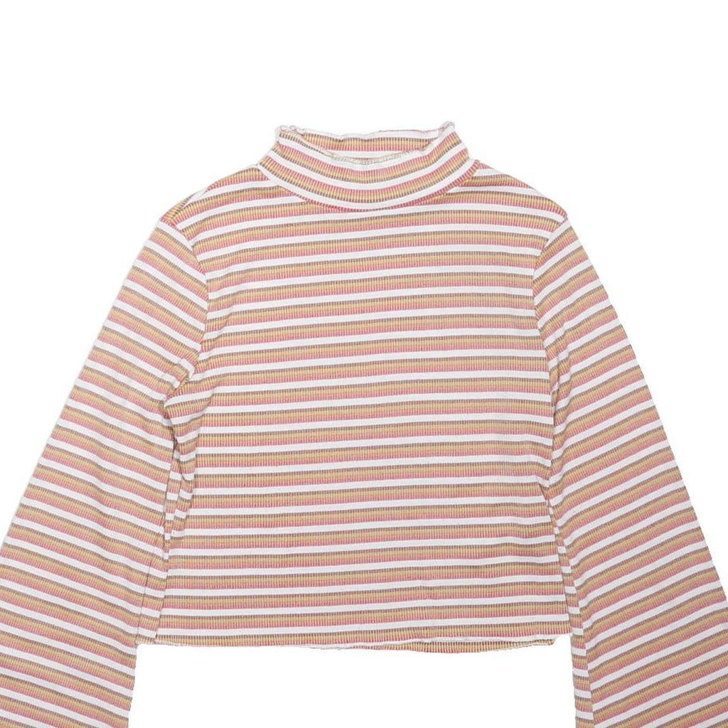 NOBODY'S CHILD Womens Pink Beige Striped Ribbed Top Long Sleeve High Neck UK 12