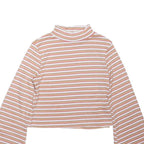 NOBODY'S CHILD Womens Pink Beige Striped Ribbed Top Long Sleeve High Neck UK 12