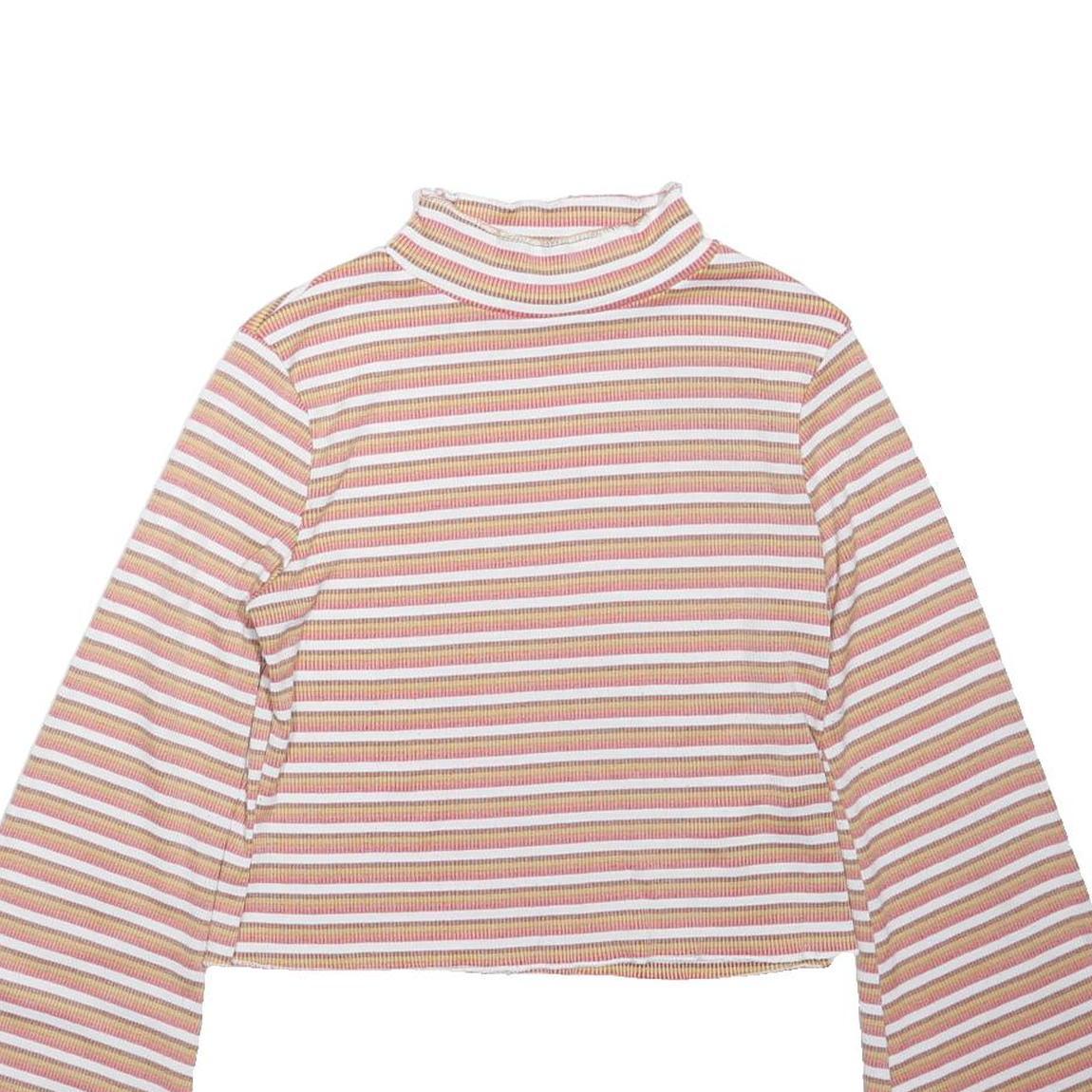 NOBODY'S CHILD Womens Pink Beige Striped Ribbed Top Long Sleeve High Neck UK 12