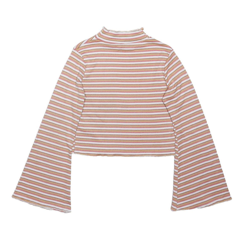 NOBODY'S CHILD Womens Pink Beige Striped Ribbed Top Long Sleeve High Neck UK 12