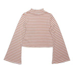 NOBODY'S CHILD Womens Pink Beige Striped Ribbed Top Long Sleeve High Neck UK 12