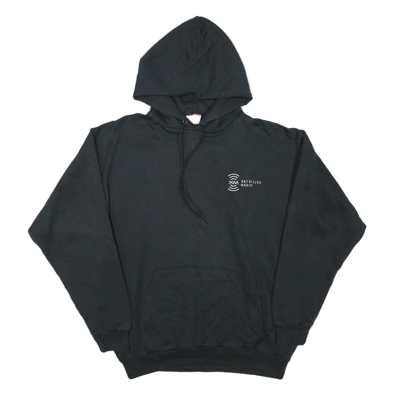 CHAMPION Mens Black Satellite Radio Hoodie L Cotton Blend Pullover Casual