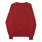 TOMMY HILFIGER Mens Red Plain Jumper V-Neck Basic Knit L Cotton Casual Comfort