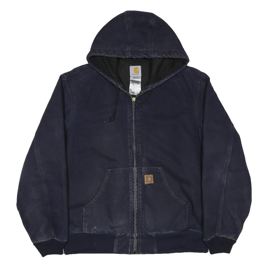 CARHARTT Active Mens Blue Hooded Zip Jacket M Cotton Workwear Plain Casual