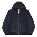 CARHARTT Active Mens Blue Hooded Zip Jacket M Cotton Workwear Plain Casual