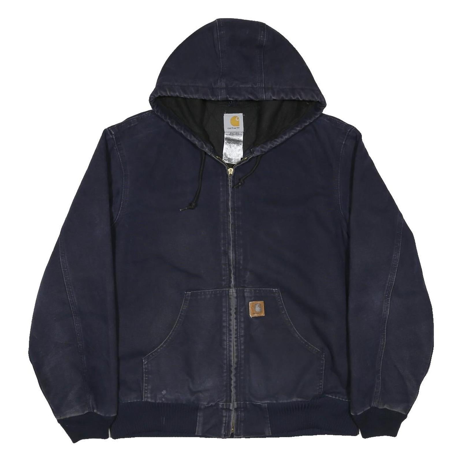 CARHARTT Active Mens Blue Hooded Zip Jacket M Cotton Workwear Plain Casual