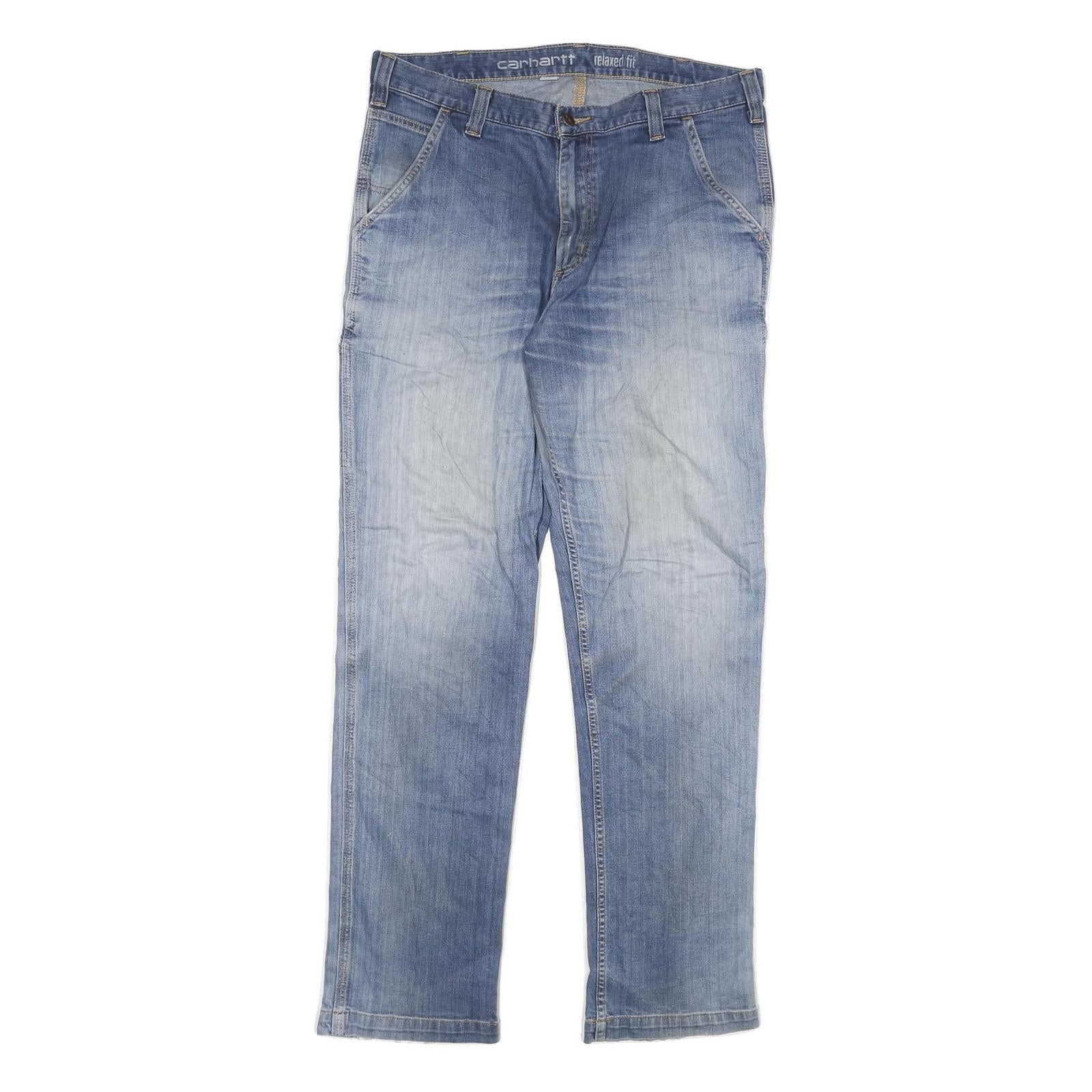 CARHARTT Mens Relaxed Fit Blue Denim Jeans W36 L34 Casual Workwear Zip Closure