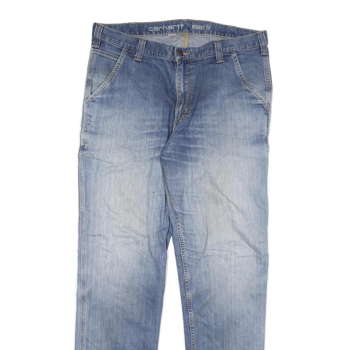 CARHARTT Mens Relaxed Fit Blue Denim Jeans W36 L34 Casual Workwear Zip Closure