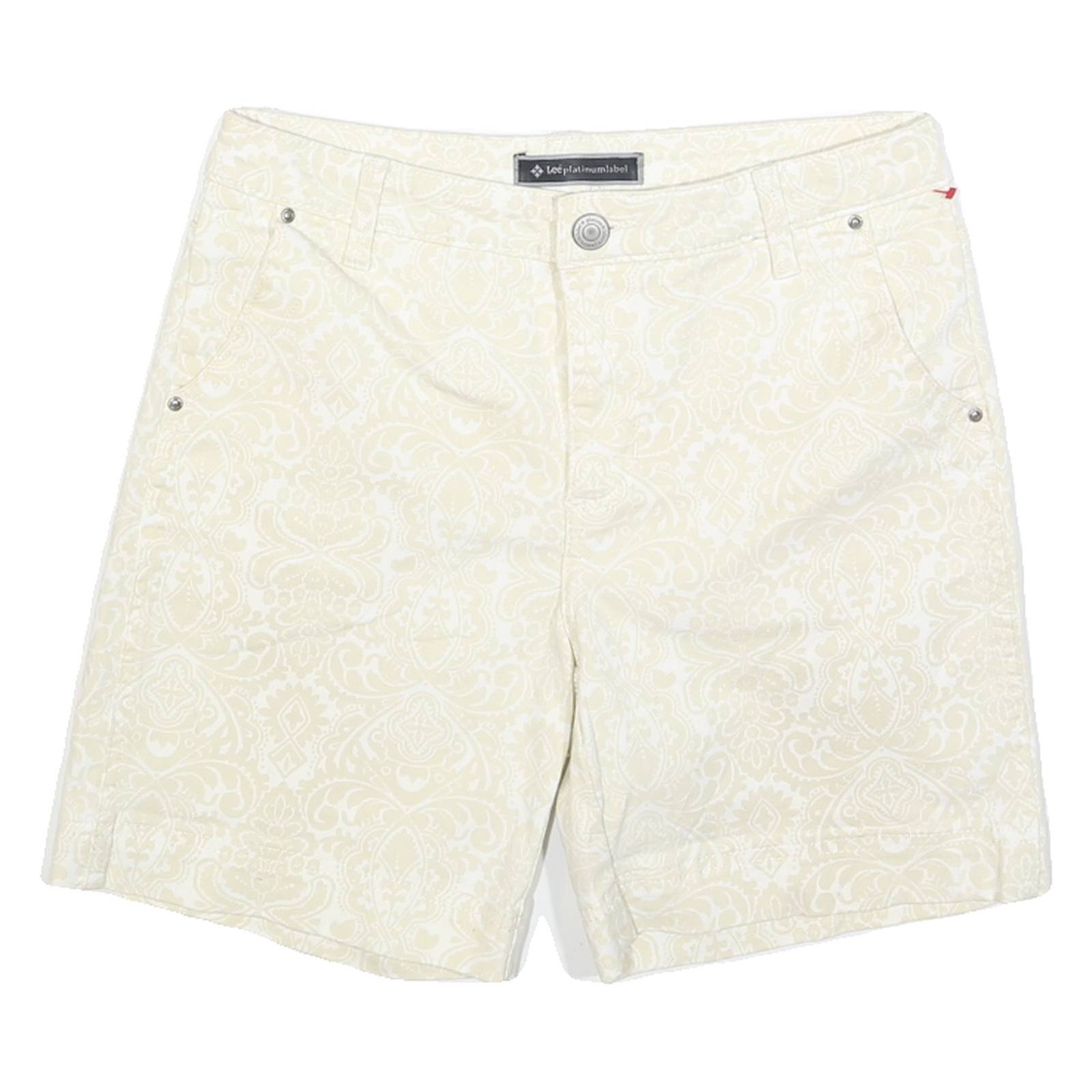 LEE Womens Cream Paisley Casual Shorts S W28 Stylish Patterned Cotton