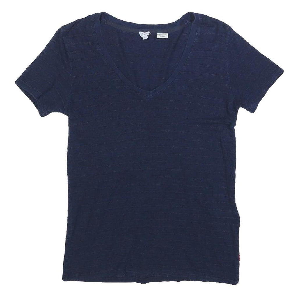 LEVI'S Womens Blue Basic Top Short Sleeve V-Neck S Cotton Blend Casual