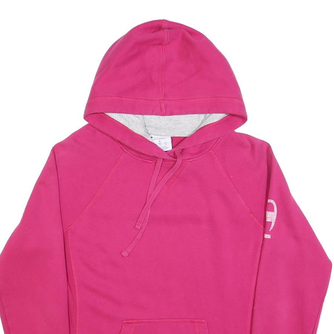 CHAMPION Womens Pink Cotton Blend Pullover Hoodie S Champion Logo Sleeve