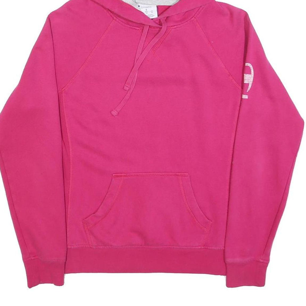 CHAMPION Womens Pink Cotton Blend Pullover Hoodie S Champion Logo Sleeve