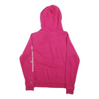 CHAMPION Womens Pink Cotton Blend Pullover Hoodie S Champion Logo Sleeve