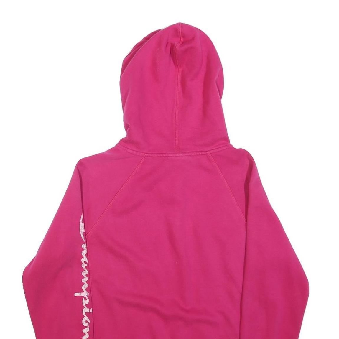 CHAMPION Womens Pink Cotton Blend Pullover Hoodie S Champion Logo Sleeve