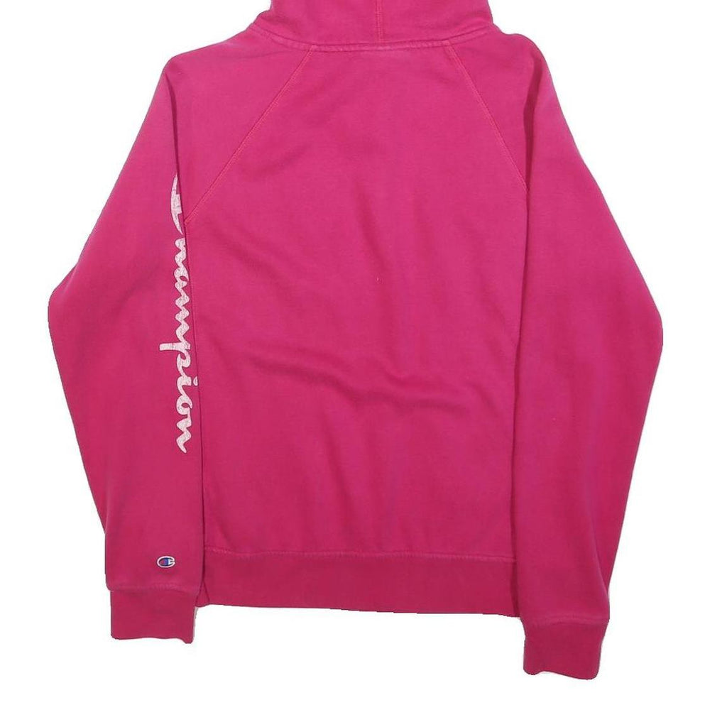 CHAMPION Womens Pink Cotton Blend Pullover Hoodie S Champion Logo Sleeve