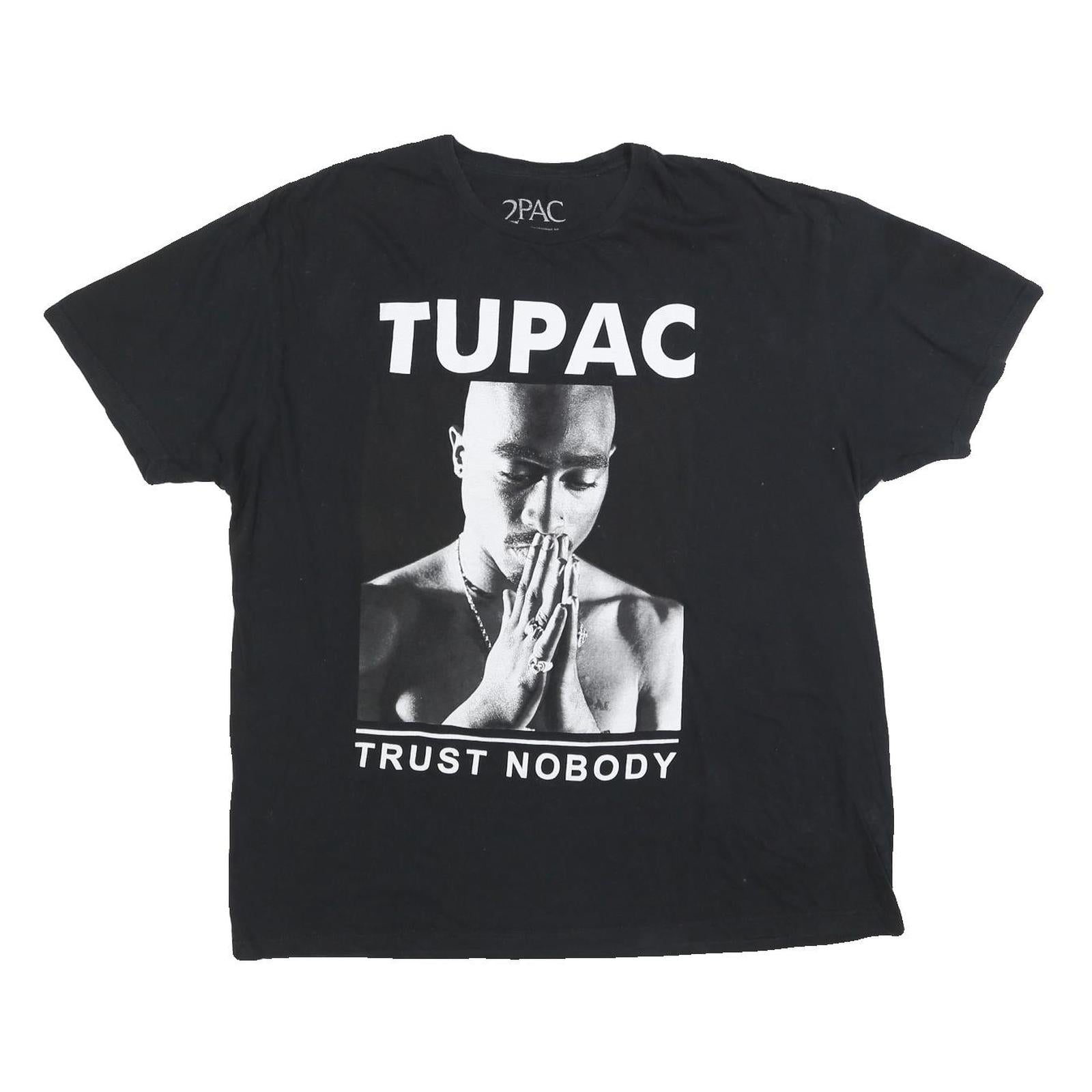 2PAC Mens Black Tupac Trust Nobody Graphic T-Shirt 2XL Short Sleeve Crew Neck