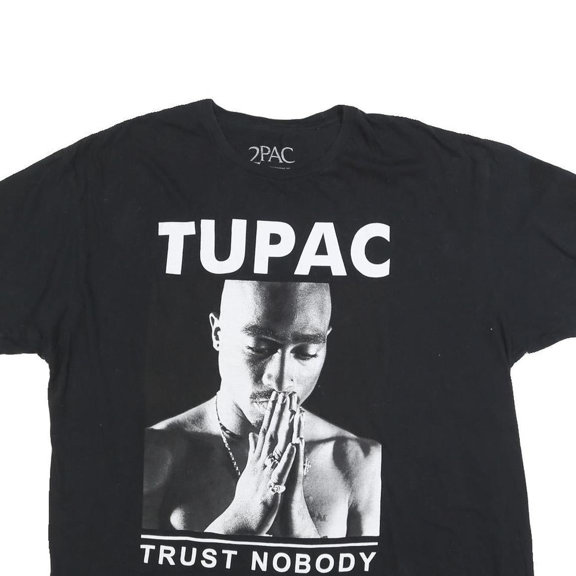2PAC Mens Black Tupac Trust Nobody Graphic T-Shirt 2XL Short Sleeve Crew Neck