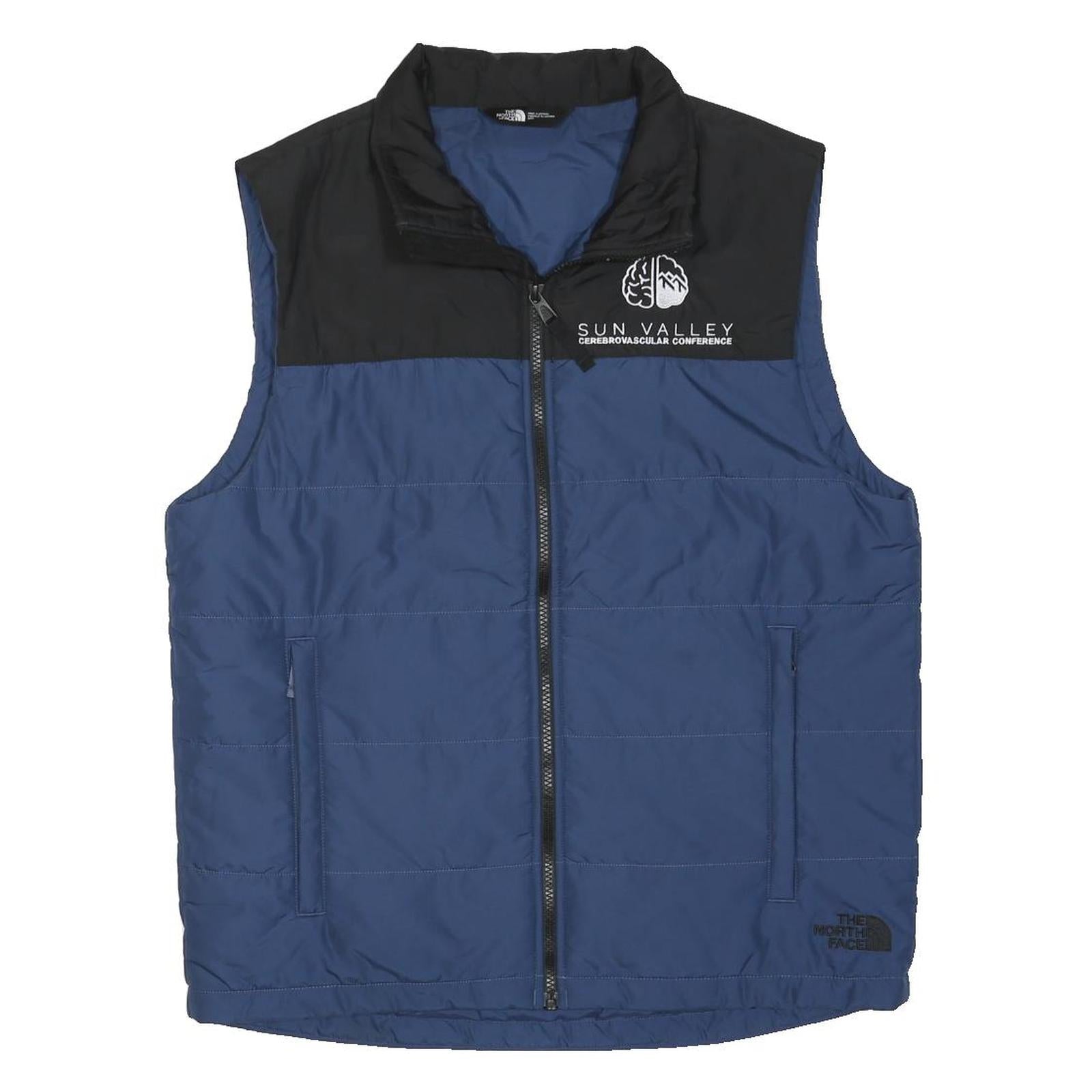 THE NORTH FACE Mens Blue & Black Sleeveless Zip Jacket M Polyester Blend Puffer
