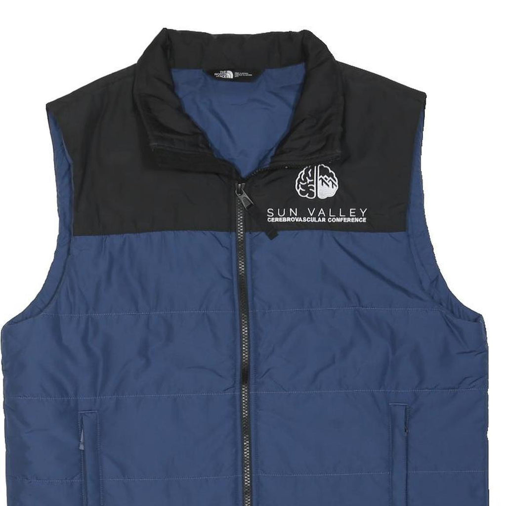 THE NORTH FACE Mens Blue & Black Sleeveless Zip Jacket M Polyester Blend Puffer