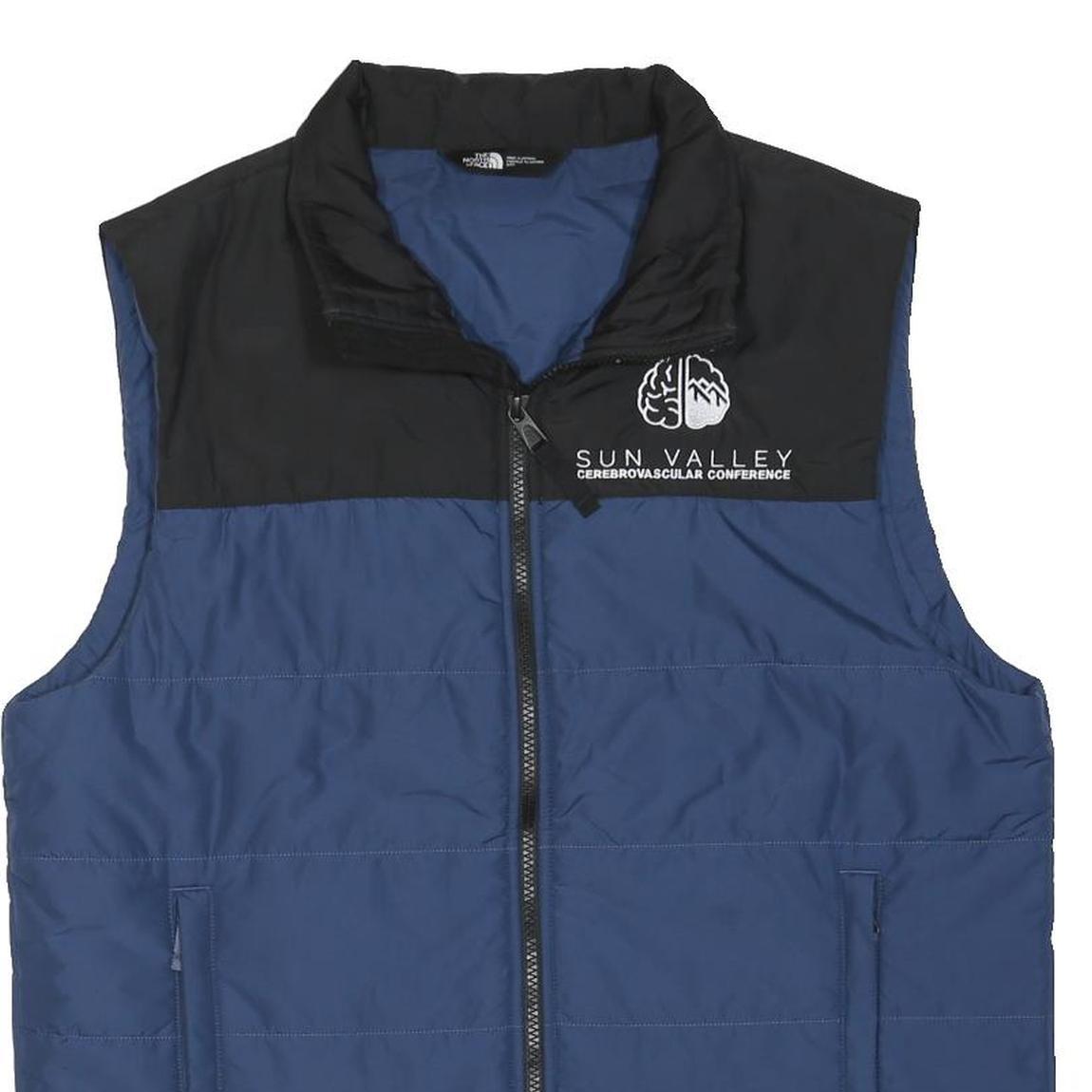 THE NORTH FACE Mens Blue & Black Sleeveless Zip Jacket M Polyester Blend Puffer