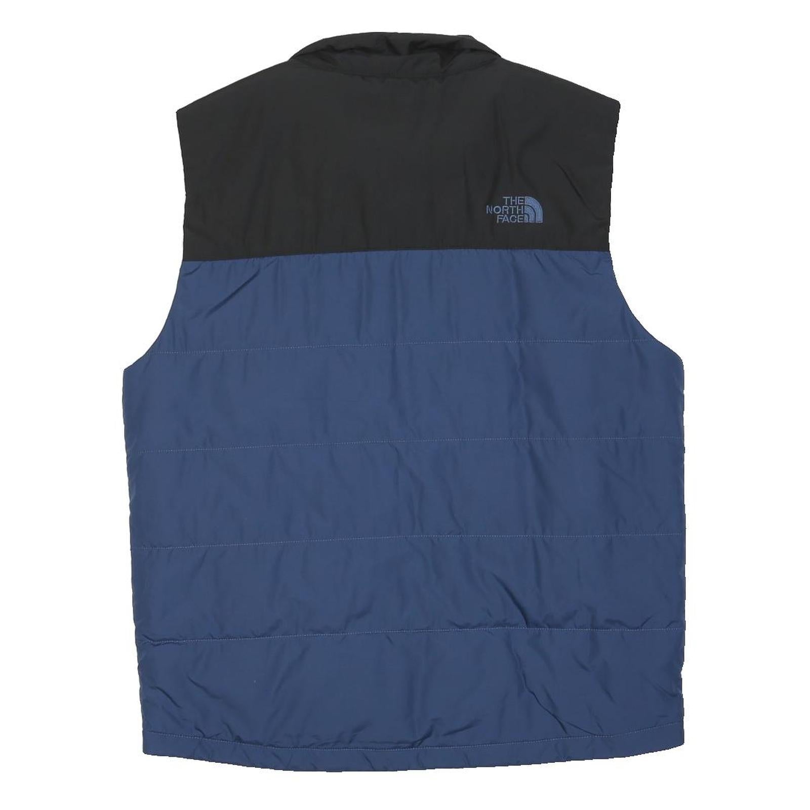 THE NORTH FACE Mens Blue & Black Sleeveless Zip Jacket M Polyester Blend Puffer