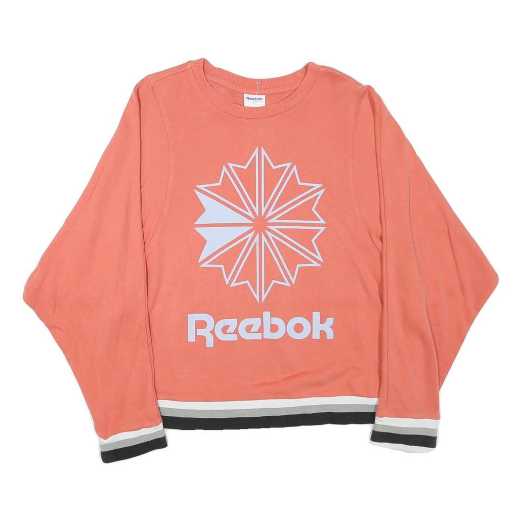 REEBOK Womens Coral Sweatshirt M Crew Neck Cotton Blend Logo Print