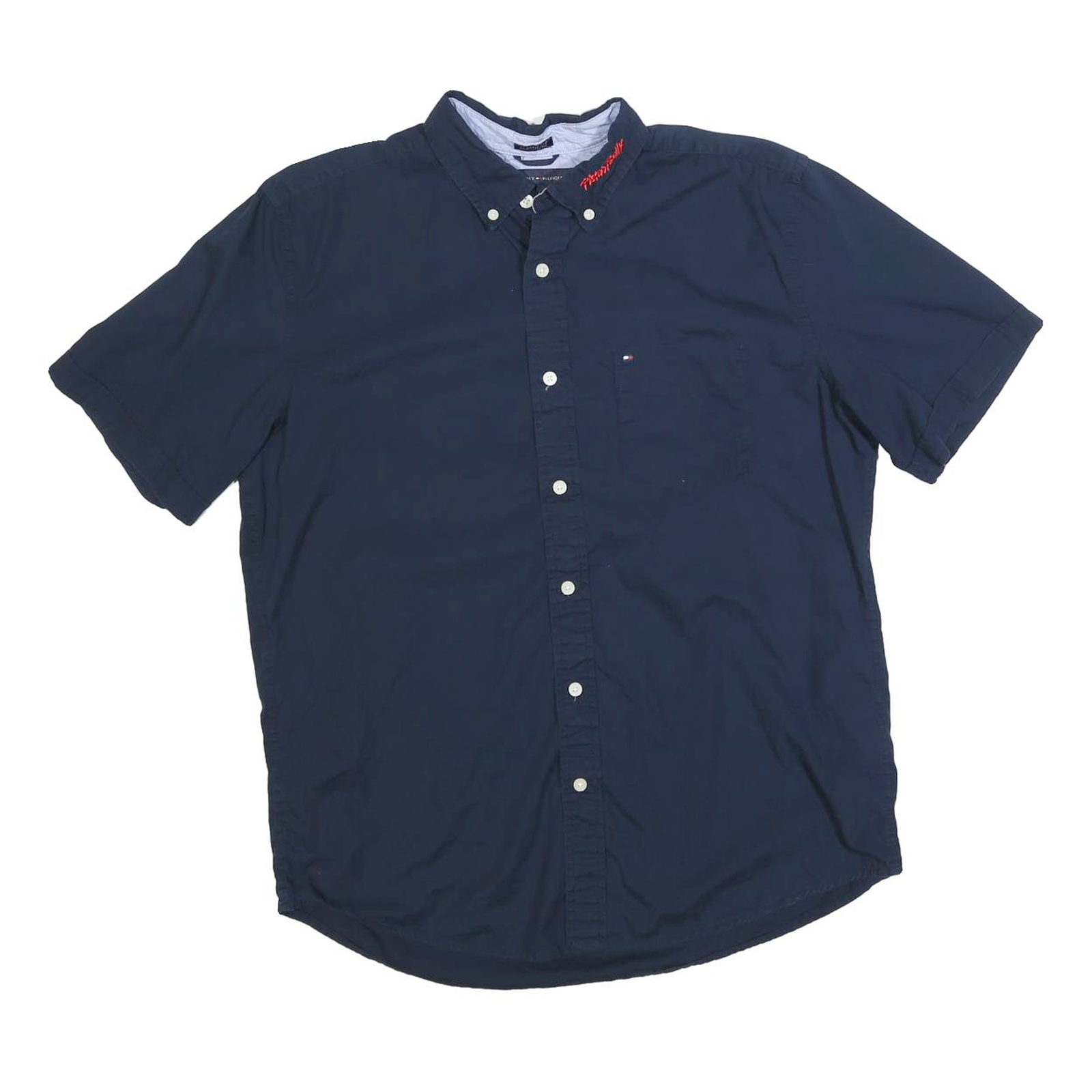 TOMMY HILFIGER Mens Navy Blue Short Sleeve Shirt M Button Down Casual