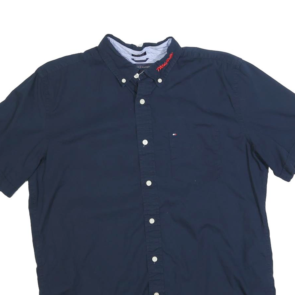 TOMMY HILFIGER Mens Navy Blue Short Sleeve Shirt M Button Down Casual