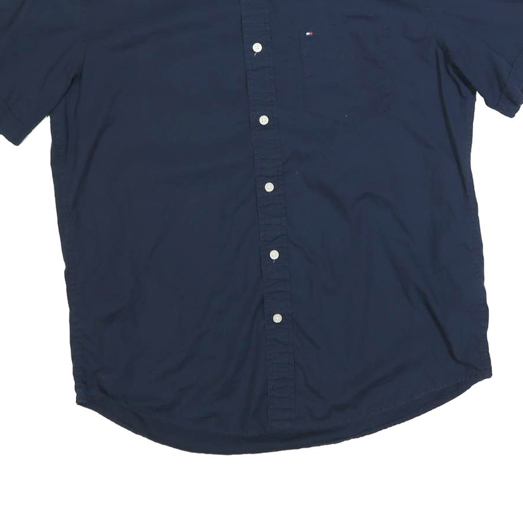 TOMMY HILFIGER Mens Navy Blue Short Sleeve Shirt M Button Down Casual