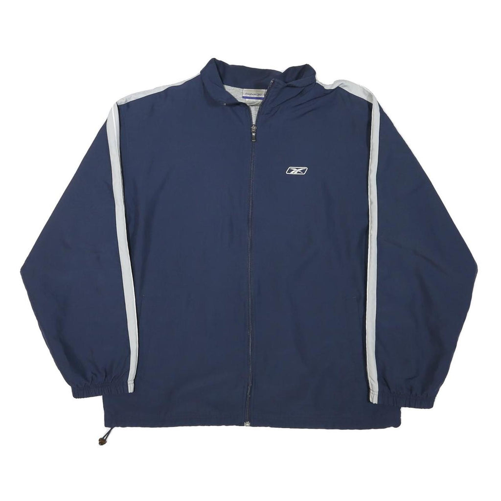 REEBOK Mens Blue & White Zip Jacket L Polyester Blend Plain Sports Casual
