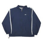 REEBOK Mens Blue & White Zip Jacket L Polyester Blend Plain Sports Casual