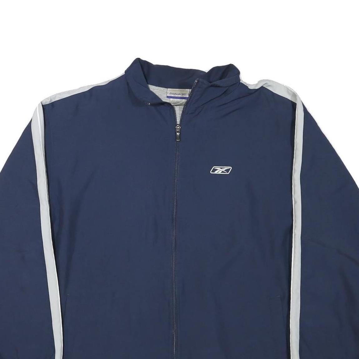 REEBOK Mens Blue & White Zip Jacket L Polyester Blend Plain Sports Casual